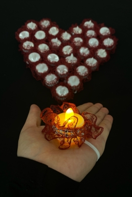 Bordo Ledli Kına El Mumu, Düğün, Nedime, Bride, Sünnet, Led Işıklı, Tealight Mum Pilli 12 Adet