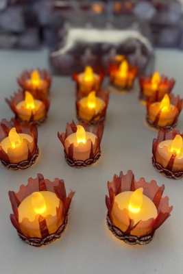 Bordo Ledli Kına El Mumu, Led Işıklı, Tealight Mum Pilli 12 Adet, Düğün, Nedime, Bride, Sünnet