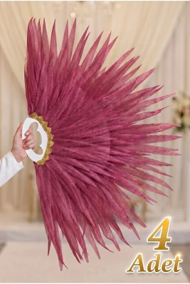 Bordo Saçaklı Dans Yelpazesi, 4 Adet Büyük Boy 120x80cm, Kına Gecesi, Bride, Organizasyon, Gösteri