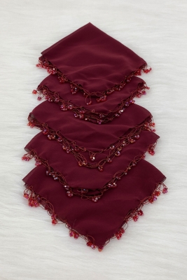 Bordo Şifon Gelin Damat Mendili, Düğün Halay Nedime Bride Parti Kına Nişan Sünnet Hediye, 10 Adet