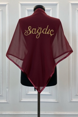 Bordo Şifon Sağdıç Omuz Örtüsü Şalı, Damat Sağdıç Asker Kına Örtüsü