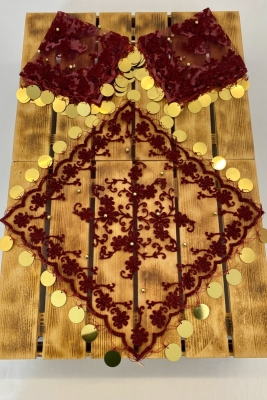 Bordo Simli Pullu Incili Halay Mendili, Gelin Mendili, Hediyelik Mendil 5 Adet