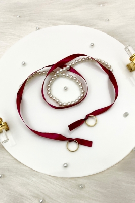 Bordo Söz Nişan Yüzük Kurdelesi, Dökülen İncili, Gelin Damat