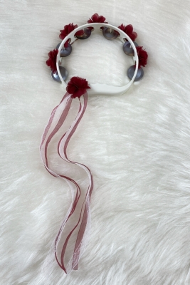 Bordo Süslü Gelin Nedime Kına Gecesi Tefi, Üç Boyut Lazer Çiçek ve Kurdele Detaylı Tef 1 Adet