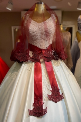 Bordo Taç Desen Güpürlü Gelin Duvak Kuşak Eldiven Seti Kına Yüz Örtüsü