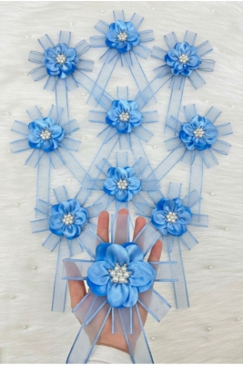 Broşlu Bebe Mavi Bohça Süsü Gelin Damat Çeyiz Düğün Nişan Konvoy Gelin Arabası Sünnet Kına Süs 1Adet