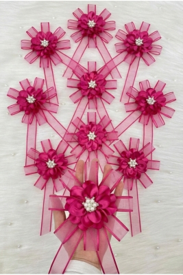 Broşlu Fuşya Bohça Süsü, Gelin Damat Çeyiz Düğün Nişan Konvoy Gelin Arabası Sünnet Kına Süsü 5 Adet