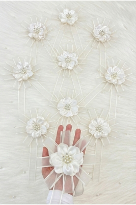 Broşlu Kırık Beyaz Bohça Süsü, Gelin Damat Çeyiz Düğün Nişan Konvoy Gelin Arabası Sünnet Kına 1 Adet