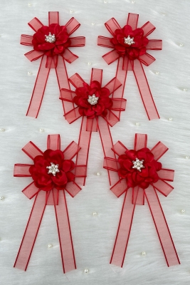 Broşlu Kırmızı Bohça Süsü, Gelin Damat Çeyiz Düğün Nişan Konvoy Gelin Arabası Sünnet Kına, 5 Adet