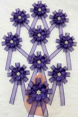 Broşlu Mor Bohça Süsü, Gelin Damat Çeyiz Düğün Nişan Konvoy Gelin Arabası Sünnet Kına Süsü 5 Adet