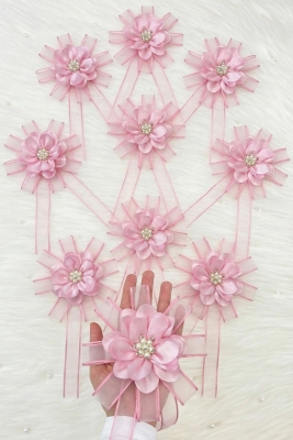 Broşlu Pembe Bohça Süsü, Gelin Damat Çeyiz Düğün Nişan Konvoy Gelin Arabası Sünnet Kına Süsü 5 Adet