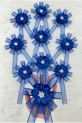 Broşlu Saks Mavi Bohça Süsü Gelin Damat Çeyiz Düğün Nişan Konvoy Gelin Arabası Sünnet Kına 5 Adet