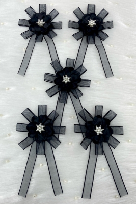 Broşlu Siyah Bohça Süsü, Gelin Damat Çeyiz Düğün Nişan Konvoy Gelin Arabası Sünnet Kına Süsü 5 Adet