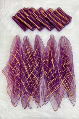 Büyük Boy 70cm Gold Simli Gelin Halay Mendili, Nedime Kına Şal, Düğün Konvoy Havlu Süsü, Mürdüm 1li