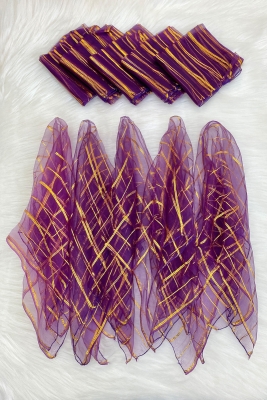 Büyük Boy 70cm Gold Simli Gelin Halay Mendili, Nedime Kına Şal, Düğün Konvoy Mürdüm 10 Adet