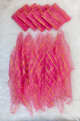 Büyük Boy Gold Simli Halay Mendili, Pembe 5 Adet, Gelin Damat Düğün Kına Sünnet Nişan Bride