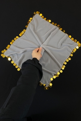 Büyük Boy Şifon Halay Mendili, 50x50cm Gri Gold 1 Adet, Gelin Damat Düğün Kına Sünnet Söz Bride