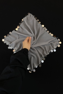 Büyük Boy Şifon Halay Mendili, 50x50cm Gri Gümüş 1 Adet, Gelin Damat Düğün Kına Sünnet Söz Bride