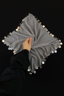 Büyük Boy Şifon Halay Mendili, 50x50cm Gri Gümüş 5 Adet, Gelin Damat Düğün Kına Sünnet Nişan Bride