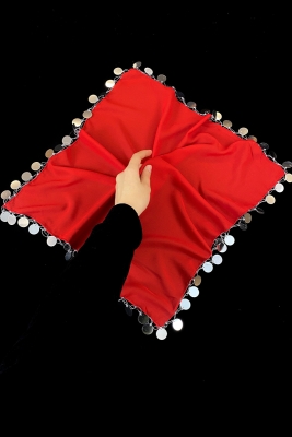 Büyük Boy Şifon Halay Mendili, 50x50cm Kırmızı Gümüş 5 Adet, Gelin Damat Düğün Kına Sünnet Nişan