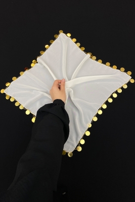 Büyük Boy Şifon Halay Mendili, 50x50cm Krem Gold 1 Adet, Gelin Damat Düğün Kına Sünnet Nişan Bride