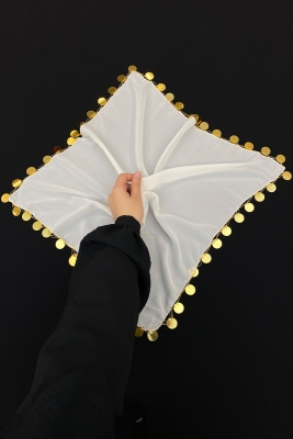 Büyük Boy Şifon Halay Mendili, 50x50cm Krem Gold 5 Adet, Gelin Damat Düğün Kına Sünnet Nişan Bride