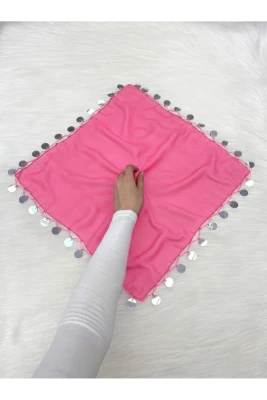 Büyük Boy Şifon Halay Mendili, 50x50cm Pembe Gümüş 5 Adet, Gelin Damat Düğün Kına Sünnet Nişan Nedime Söz Bride