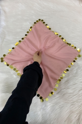 Büyük Boy Şifon Halay Mendili, 50x50cm Pudra Gold 5 Adet, Gelin Damat Düğün Kına Sünnet Nişan Bride