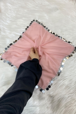 Büyük Boy Şifon Halay Mendili, 50x50cm Pudra Gümüş 5 Adet, Gelin Damat Düğün Kına Sünnet Nişan Bride