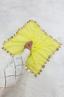 Büyük Boy Şifon Halay Mendili, 50x50cm Sarı Gold 1 Adet, Gelin Damat Düğün Kına Sünnet Nişan Bride
