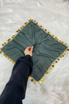 Büyük Boy Şifon Halay Mendili, 50x50cm Yeşil Gold 5 Adet, Gelin Damat Düğün Kına Sünnet Nişan Bride