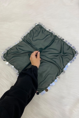 Büyük Boy Şifon Halay Mendili, 50x50cm Yeşil Gümüş 5 Adet, Gelin Damat Düğün Kına Sünnet Nişan