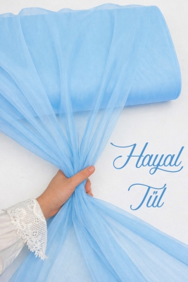 Buz Mavi Hayal Tül, Nişan Çeyiz Bohça Kapı Doğum Günü Parti Süsleme, Gelin Abiye Türban 100x300cm