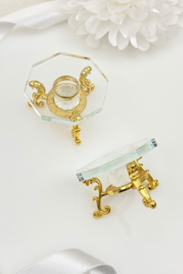 Cam Yüzük Yükselticisi, Lokumluk, Damat Kahvesi Sunumluk, Söz, Nişan Dekorasyonu Tepsisi Gold 2li