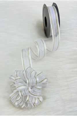 Çekmeli Şifon Kurdele Beyaz Gold Sim 2,5cm 20mt, Gelin, Bohça, Çeyiz, Nişan, Hediye, Süsleme