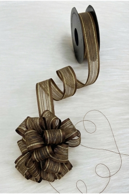 Çekmeli Şifon Kurdele Kahverengi Gold Sim 2,5cm 20mt, Gelin Bohça Çeyiz Nişan Hediye Parti Süsleme