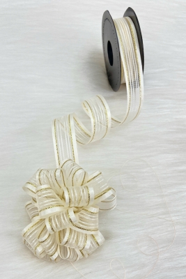 Çekmeli Şifon Kurdele Krem Gold Sim 2,5cm 20mt, Gelin, Bohça, Çeyiz, Nişan, Hediye, Süsleme