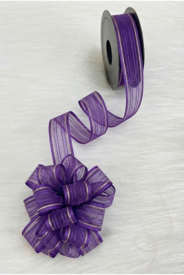 Çekmeli Şifon Kurdele Mor Gold Sim 2,5cm 20mt, Gelin, Bohça, Çeyiz, Nişan, Hediye, Süsleme