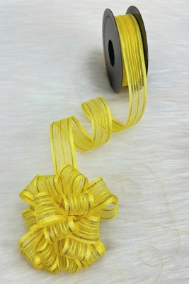 Çekmeli Şifon Kurdele Sarı Gold Sim 2,5cm 20mt, Gelin, Bohça, Çeyiz, Nişan, Hediye, Parti, Süsleme