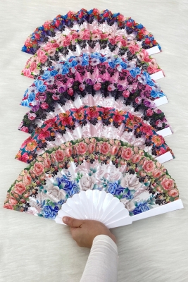 Çiçek Desenli Karışık Renk Gelin Nedime Yelpazesi, Bride Bekarlığa Veda Partisi Kına Hediye 6 Adet