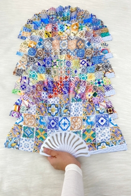 Çini Desenli Karışık Renk Gelin Nedime Yelpazesi, Bride Bekarlığa Veda Partisi Kına Hediye 1 Adet