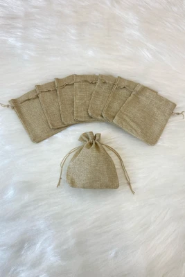 Çuval Kese Jüt Hasır, Ölçü 12x15cm, Kına Çerez Altın Takı Hediye Bohça Kesesi, 50 Adet