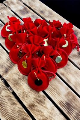 Düğün, Nişan, Nikah, Kına, Sünnet, Doğum, Mevlüt, Söz Hediyelik 20 Adet Kınalı Kırmızı Kese