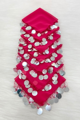 Fuşya Gümüş Şifon Halay Mendili 5 Adet, Gelin Damat Düğün Kına Sünnet Nişan Bride