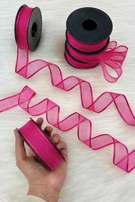 Fuşya Şifon Kurdele 2,5 cm 20 mt, Gelin, Damat, Bohça, Nişan, Çeyiz, Özel Gün, Hediye, Süsleme