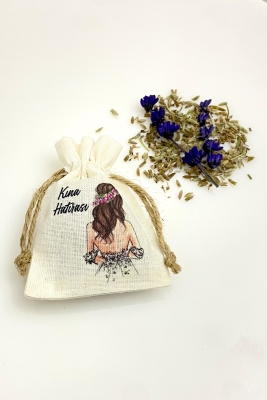 Gelin Figürü Baskılı Dokulu Kese Lavantalı, 10 Adet Ölçü 7x9cm, Söz Kına Düğün Nişan Nikah Bride