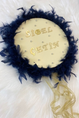 Gelin Tefi 30cm Tüylü Ve Pleksi Isimli, Tüy Kurdele Ve Parlak Taş Süslemeli, Düğün Kına Nedime Nişan