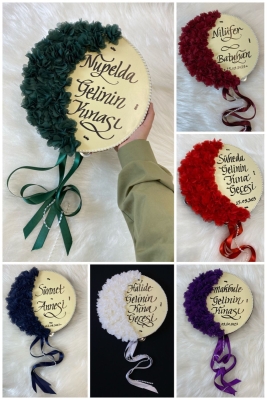 Gelin Tefi 30cm, Üç Boyutlu Çiçek Saten Kurdele Inci Süslü, 15 Renk, Düğün Kına Nedime Bride Defi