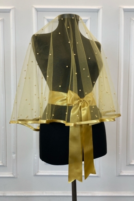 Gold Biyeli Bol İncili Gelin Duvak Seti, Kına Örtüsü