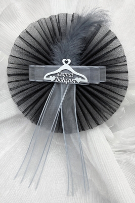 Gri Damat Bohçası Süsü, 1 Adet Pleksili, Gelin Çeyiz Düğün Nişan Söz Hediye Konvoy Valiz Bavul Kına